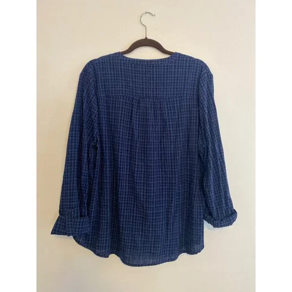 NWT Kim Rogers Women’s Navy Blue Plaid Blouse W/ Roll-Tab Sleeves Size XXL - Picture 2 of 5